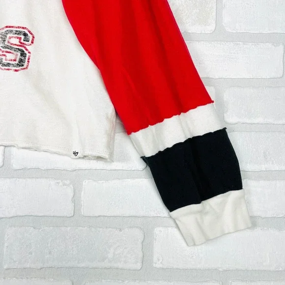 47 Brand Kansas City Chiefs Cropped Long Sleeve Colorblock Shirt Red White XL - Picture 14 of 16